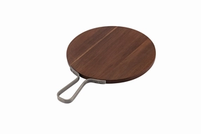 Browne Essentials Acacia Wood Round Serving Board w/Stainless Handle, 12" Serveware discount kitchenware