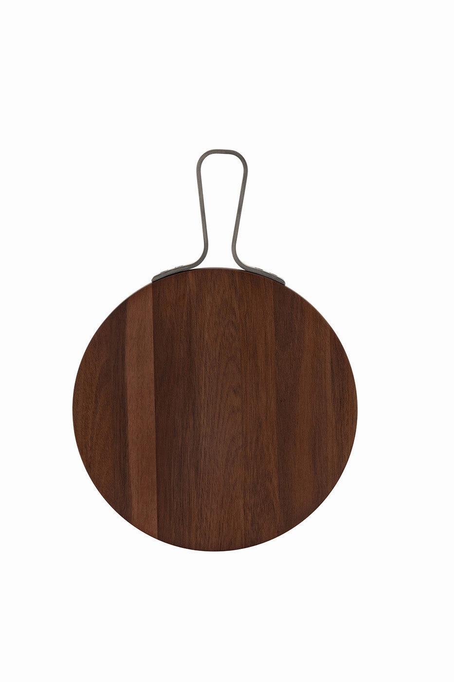Browne Essentials Acacia Wood Round Serving Board w/Stainless Handle, 12"