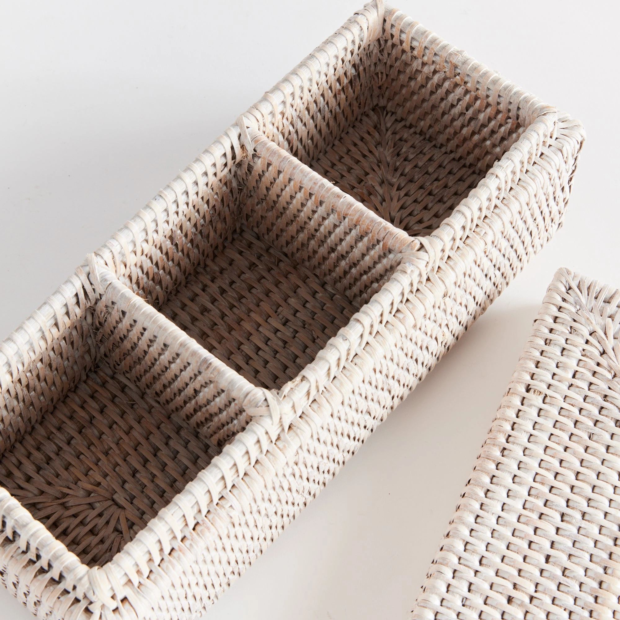 Burma Rattan 3-Compartment Lidded Box (Whitewash)