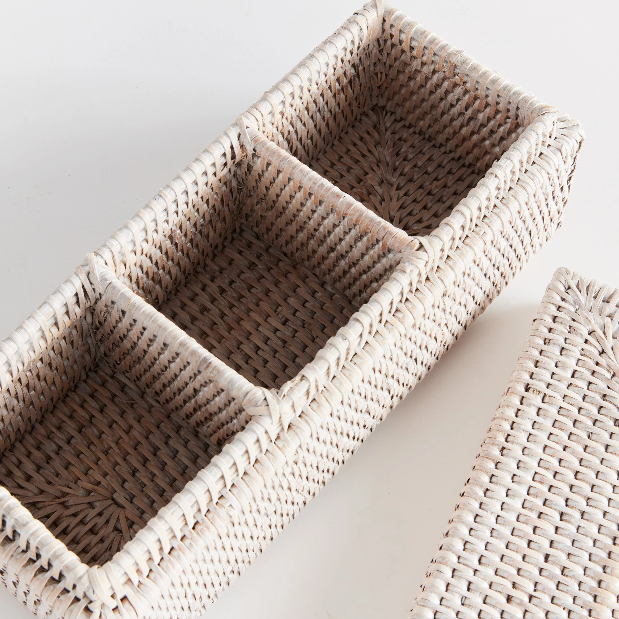 Burma Rattan 3-Compartment Lidded Box (Whitewash)