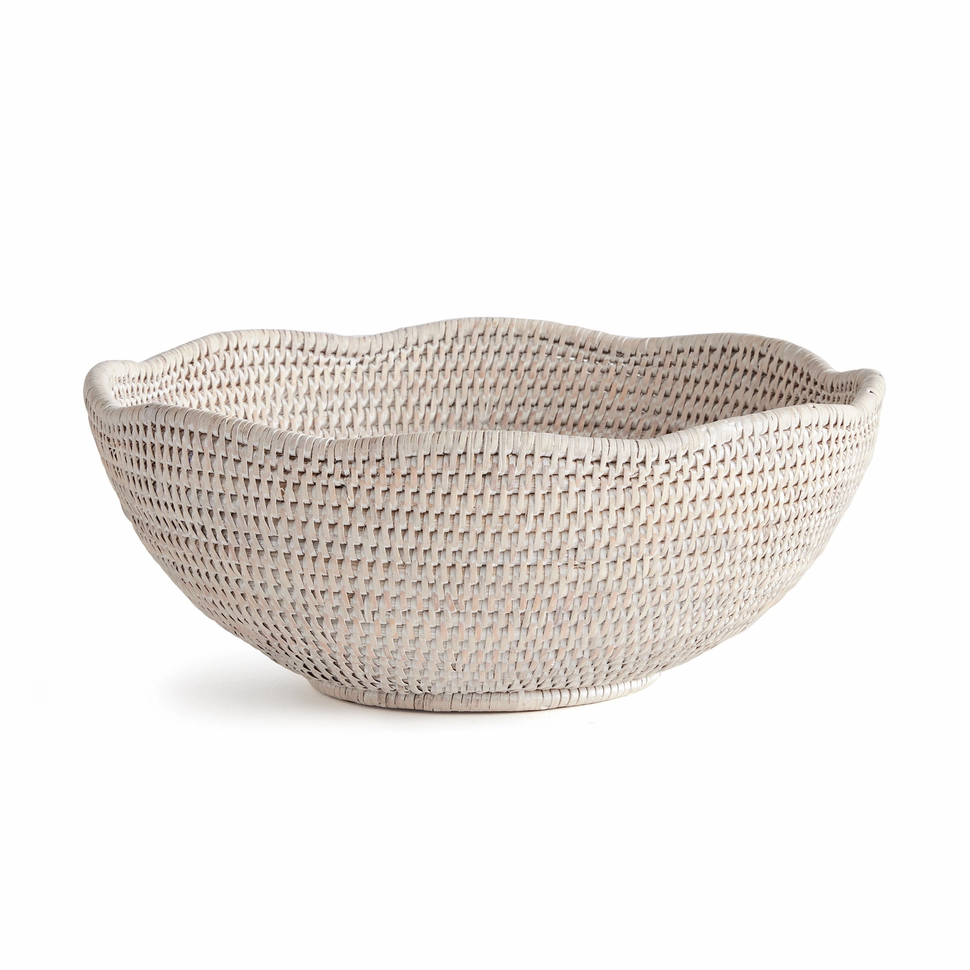 Burma Rattan Scalloped Edge Bowl (Whitewash) Decorative Baskets clearance deals