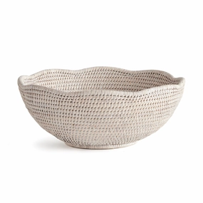 Burma Rattan Scalloped Edge Bowl (Whitewash) Decorative Baskets clearance deals
