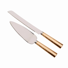 Cake Knife & Server Set In Gold Hammered Cutlery knife sets deals