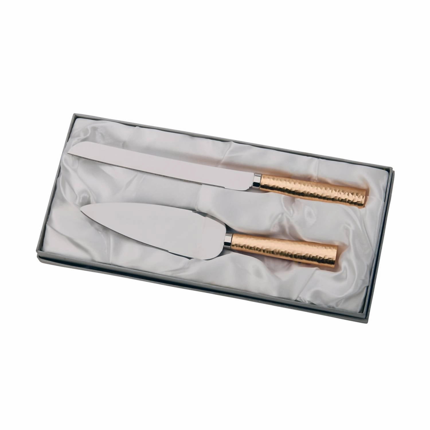 Cake Knife & Server Set In Gold Hammered