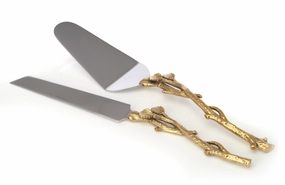 Cake Server and Knife Set with Gold Leaf Design, Dims 12"L Serveware deals online