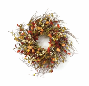 Cape Gooseberry Wreath 20"D Twig/Fabric Faux Florals cheap bouquet decor