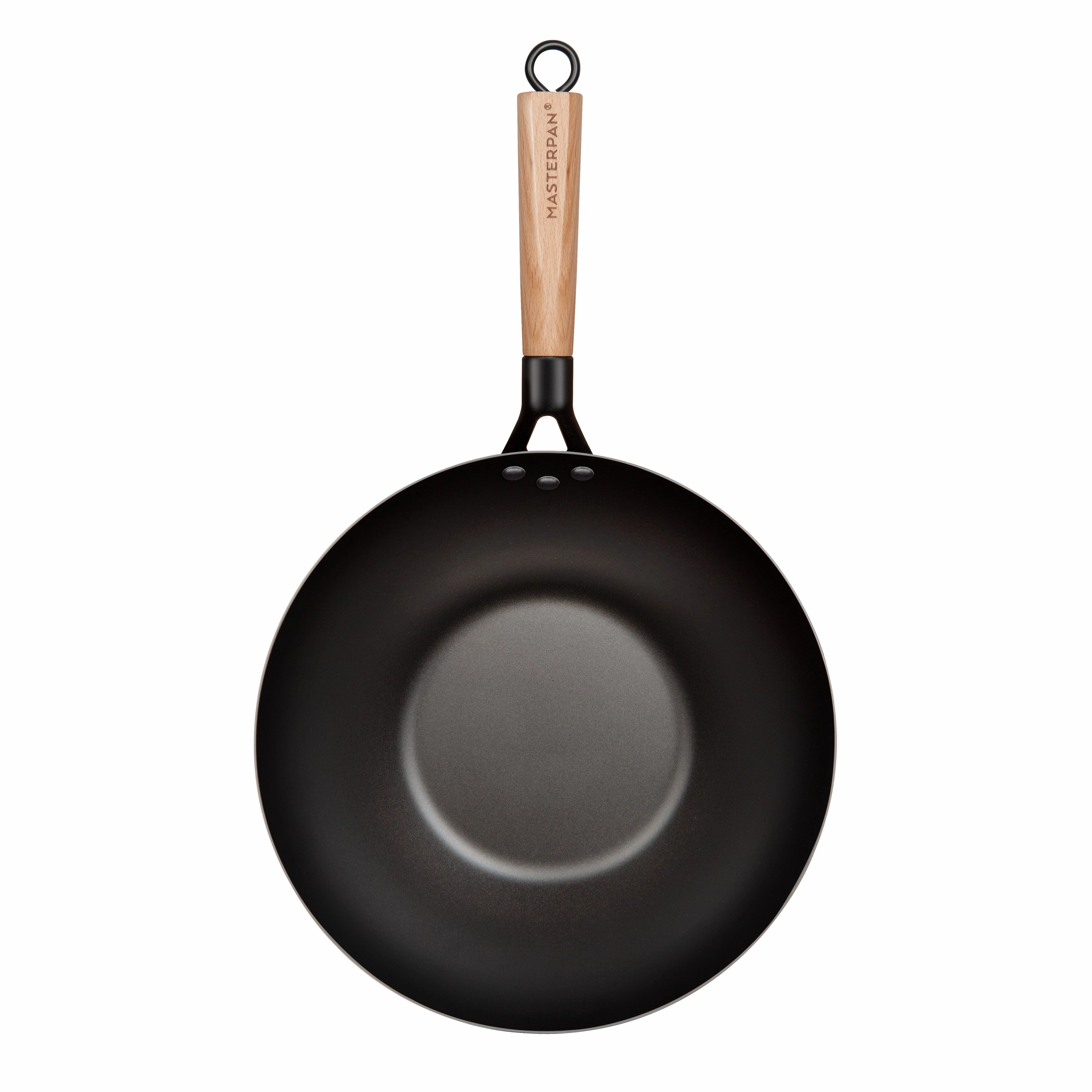 Carbon Steel Wok With Glass Lid & Wooden Utensils, Non-Stick Flat Bottom Asian Stir-Fry Cookware With Wooden Handle, 12 (30Cm)