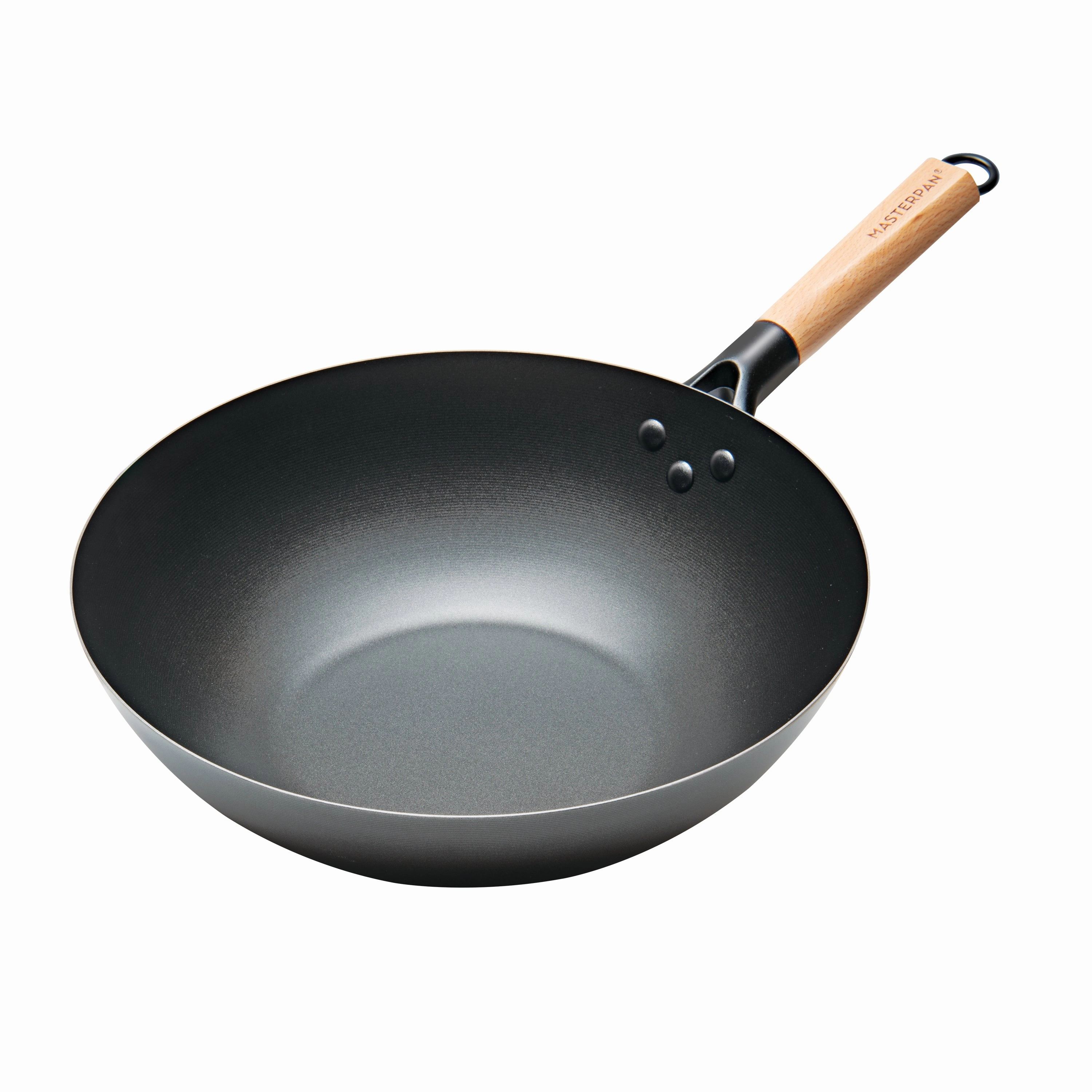 Carbon Steel Wok With Glass Lid & Wooden Utensils, Non-Stick Flat Bottom Asian Stir-Fry Cookware With Wooden Handle, 12 (30Cm)