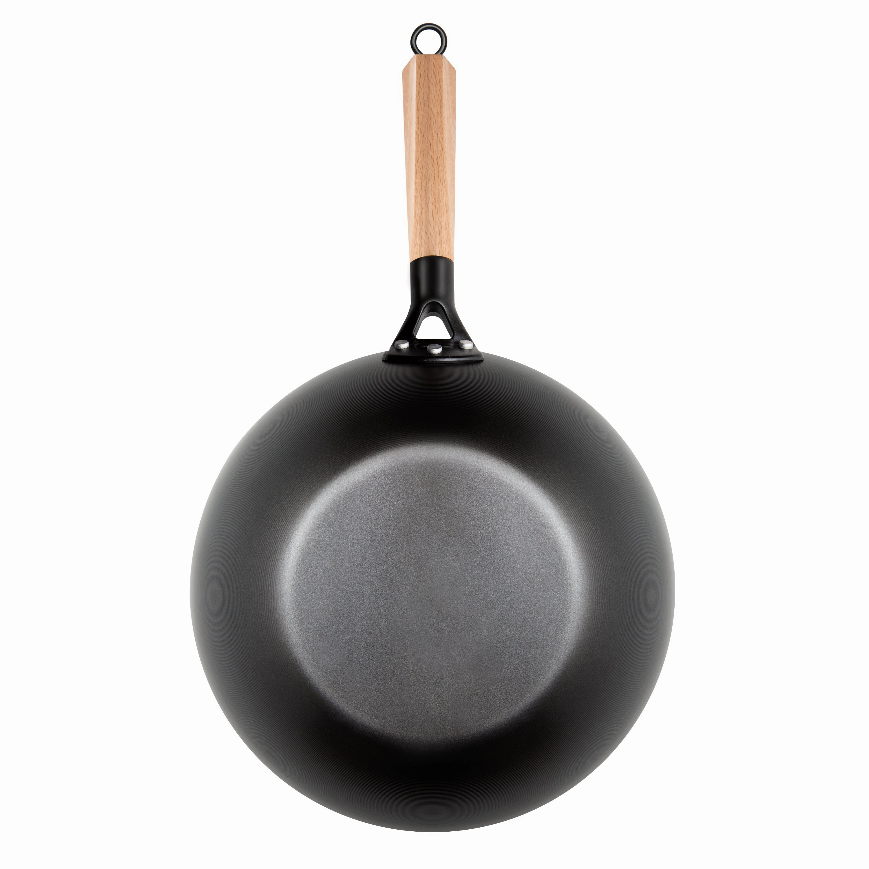 Carbon Steel Wok With Glass Lid & Wooden Utensils, Non-Stick Flat Bottom Asian Stir-Fry Cookware With Wooden Handle, 12 (30Cm)