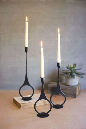 Cast Iron Taper Candle Holders With Ring Detail Set/3 Candle Holders discount collection
