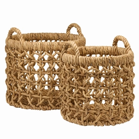 Catania Water Hyacinth Round Nested Baskets Set of 2 (Natural) Decorative Baskets clearance deals