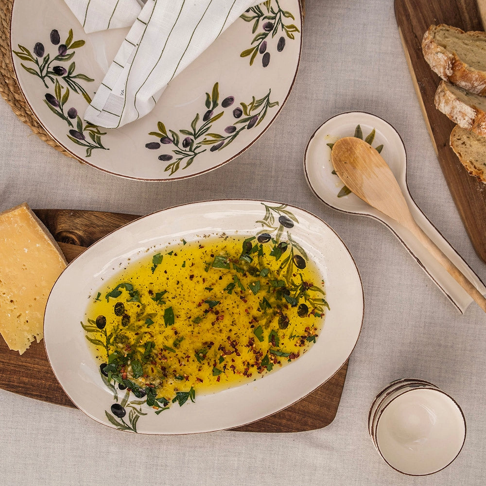 Ceramic Oval Platter Olives 37x25cm