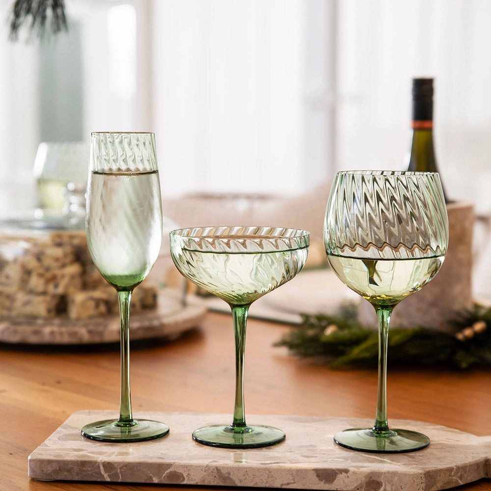 Champagne Fltue Ribbed Swirl Forest Glassware clearance picks