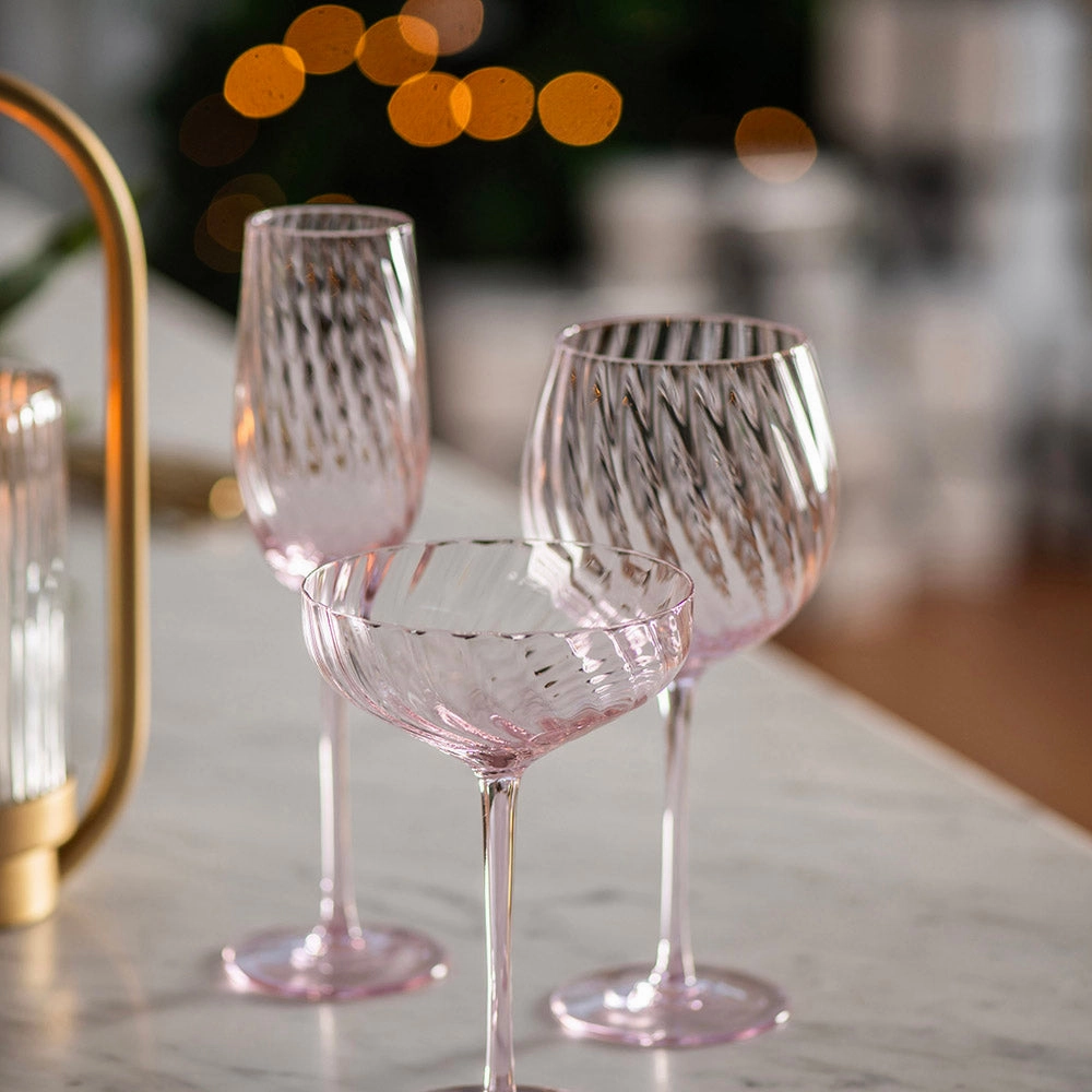 Champagne Flute Ribbed Swirl Blush Glassware clearance picks