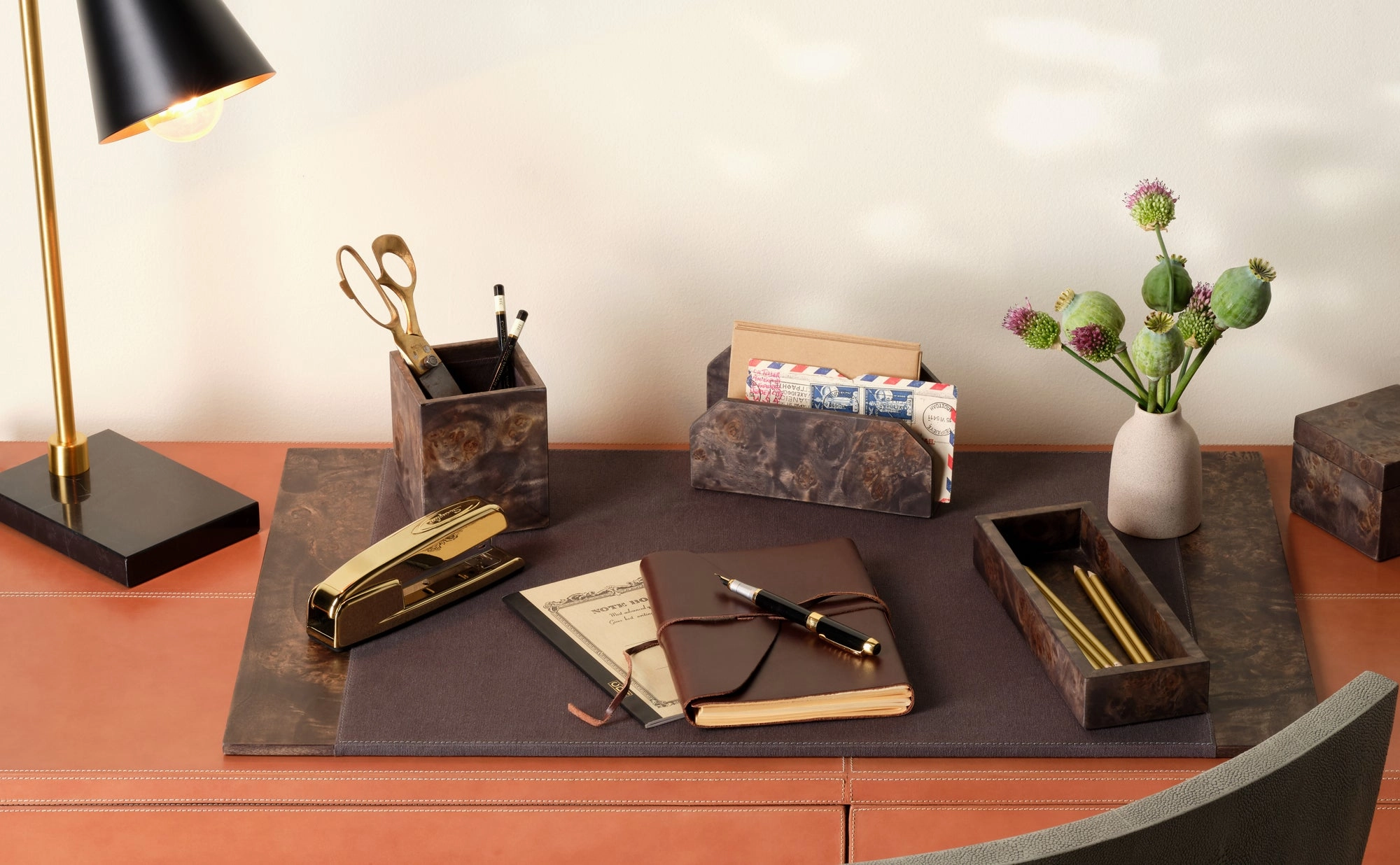Chandler Ash Gray Mappa Burl Desk Accessory Set
