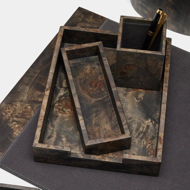 Chandler Ash Gray Mappa Burl Desk Accessory Set
