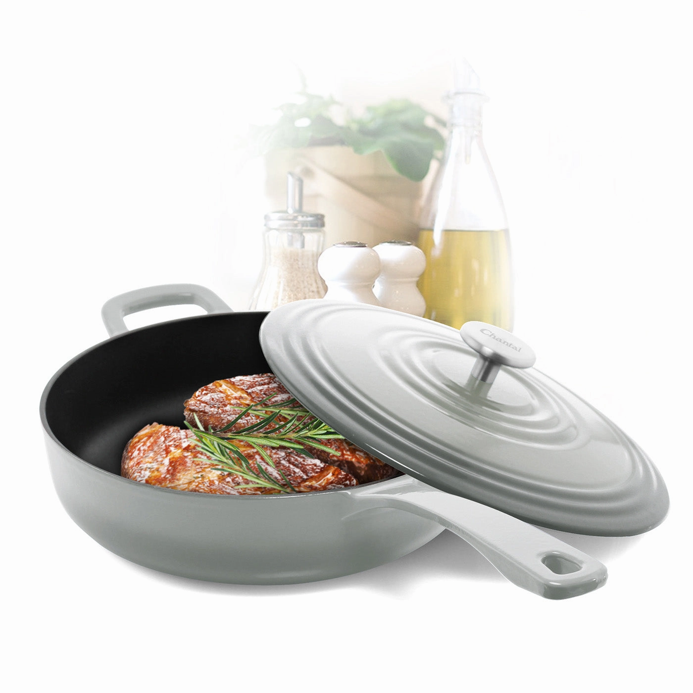 Chantal 5 qt. Round Cast-Iron Saute Skillet w/ Lid