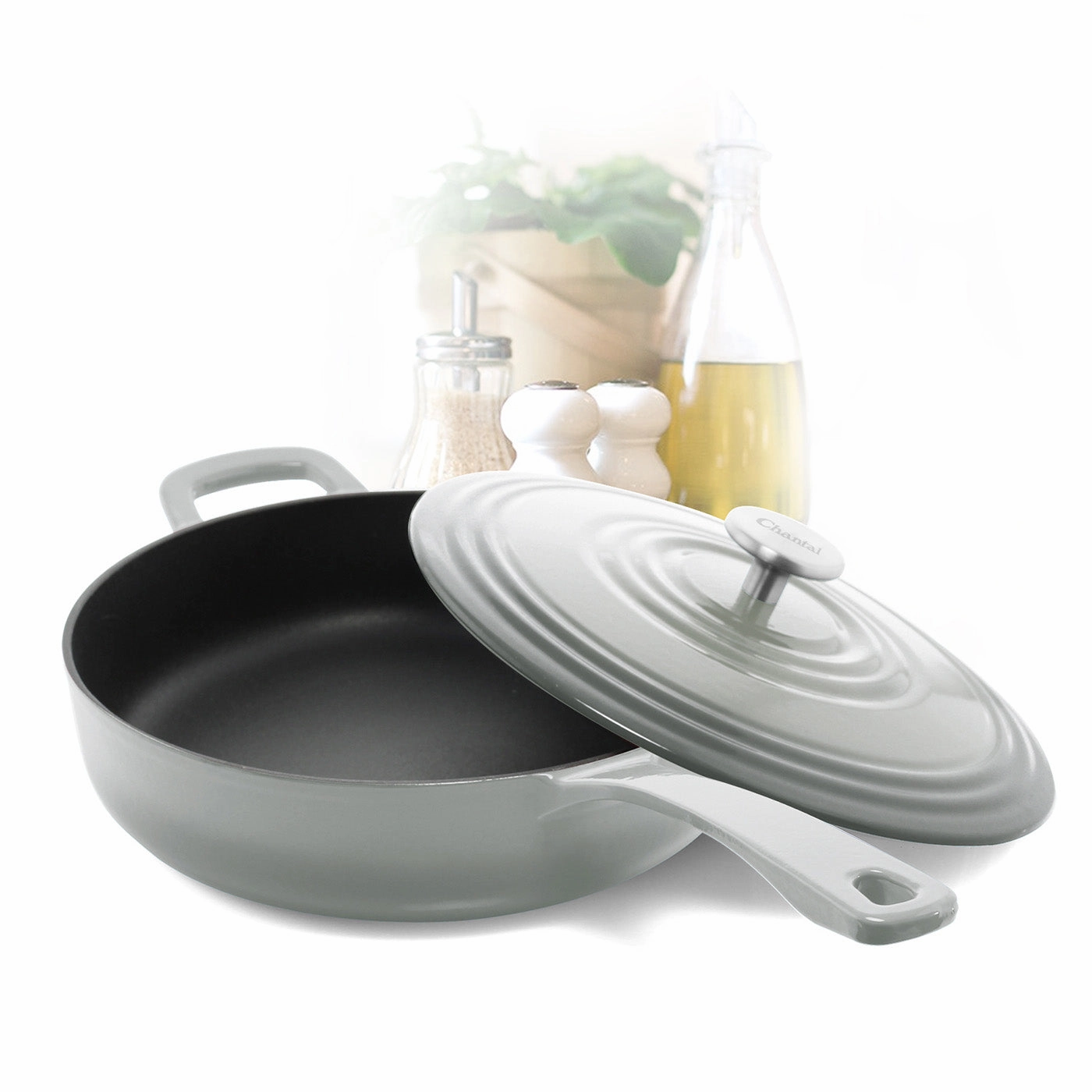 Chantal 5 qt. Round Cast-Iron Saute Skillet w/ Lid