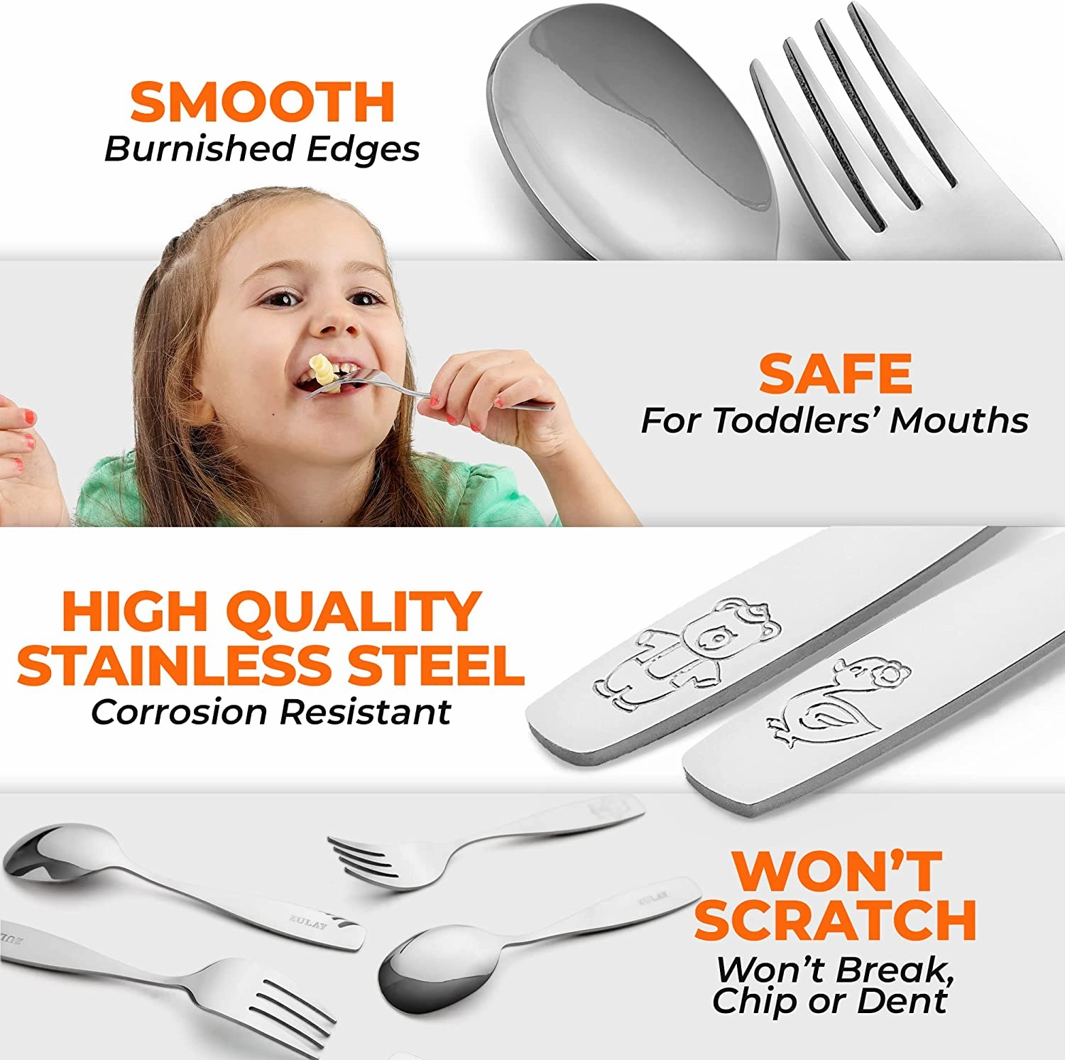 Child and Toddler Silverware Set for Self Feeding (3 Spoons & 3 Forks)