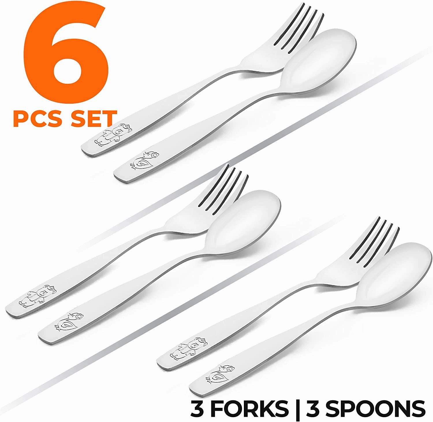 Child and Toddler Silverware Set for Self Feeding (3 Spoons & 3 Forks)