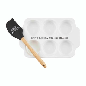 Circa Muffin Tray & Spatula Set In White/brown Cookware online kitchen sale