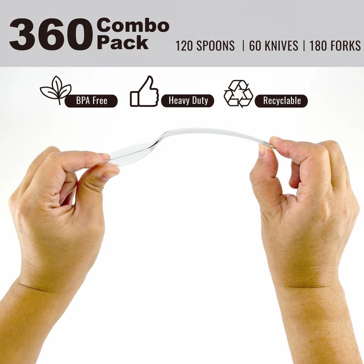 Clear Disposable Cutlery set - 360 Pieces: 180 Forks, 120 Spoons, 60 Knives Cutlery outlet discounts