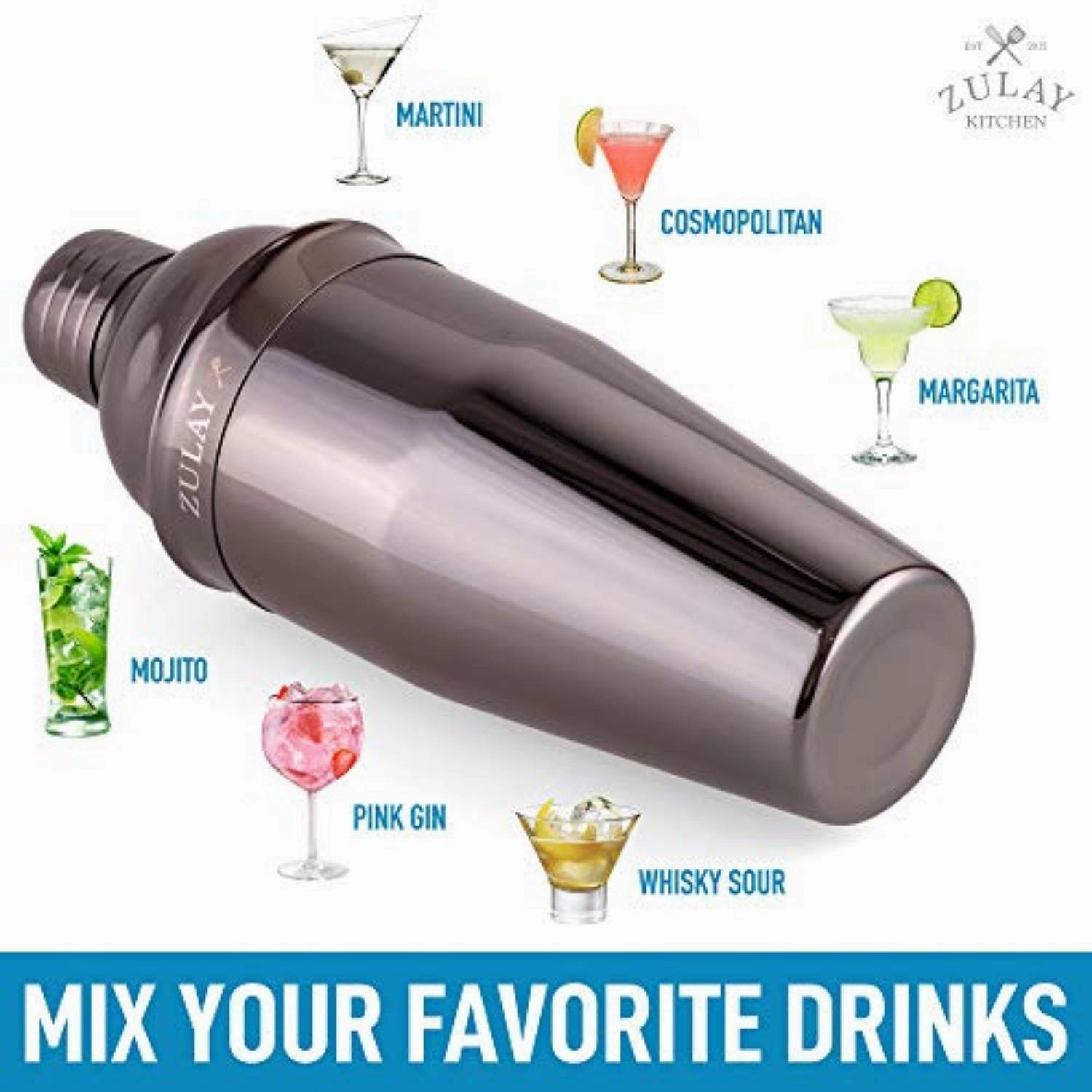 Cocktail Shaker with Built-in Strainer For Bartending & Homebars (24oz)