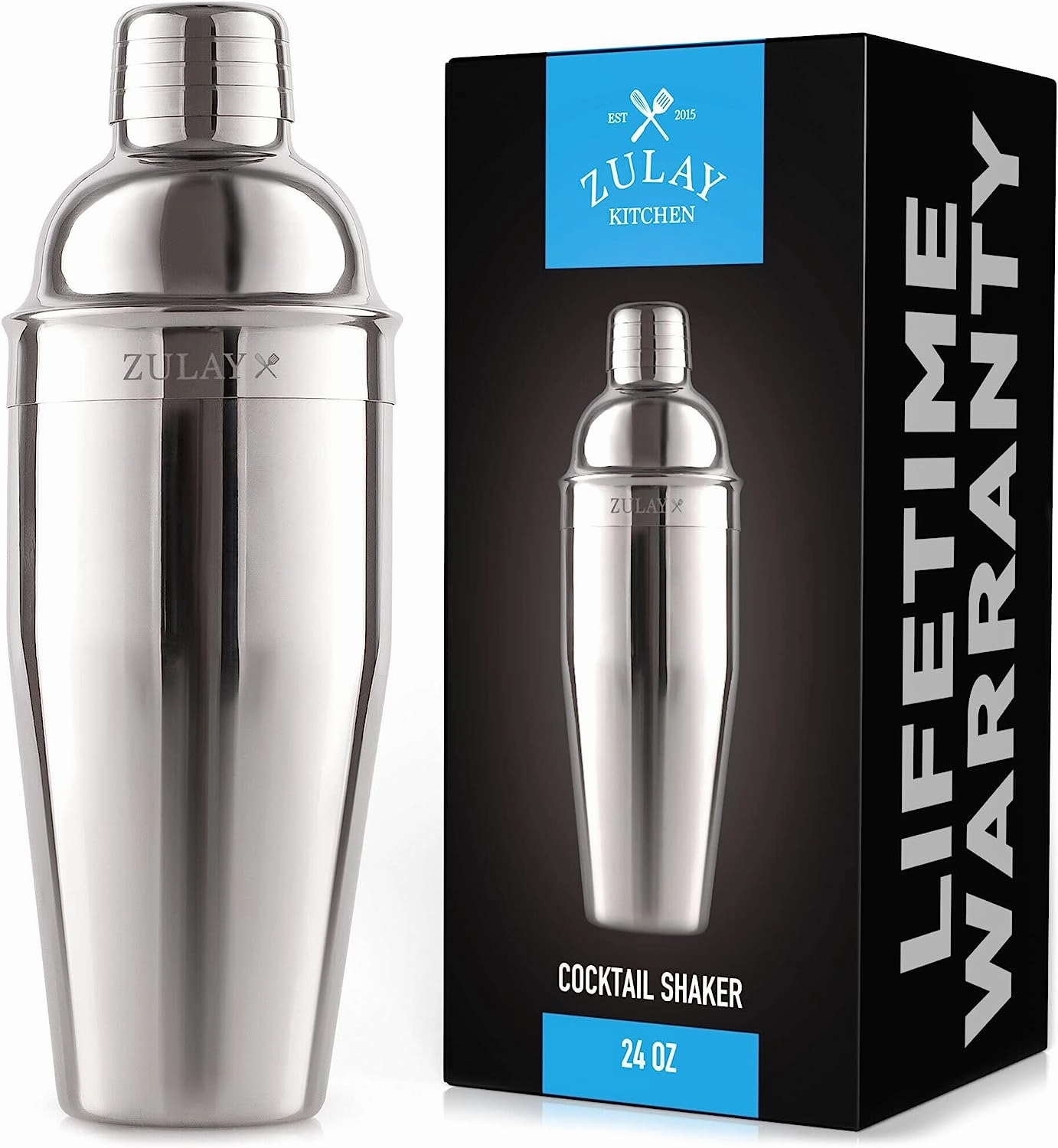 Cocktail Shaker with Built-in Strainer For Bartending & Homebars (24oz)