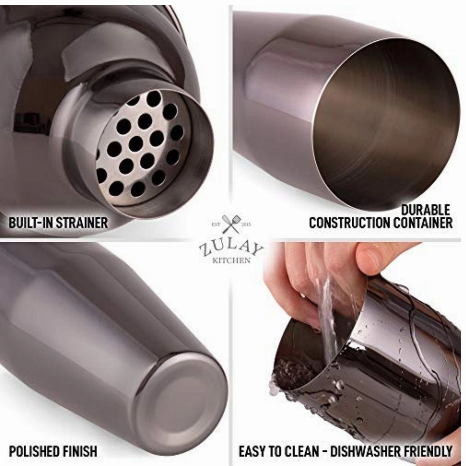 Cocktail Shaker with Built-in Strainer For Bartending & Homebars (24oz)