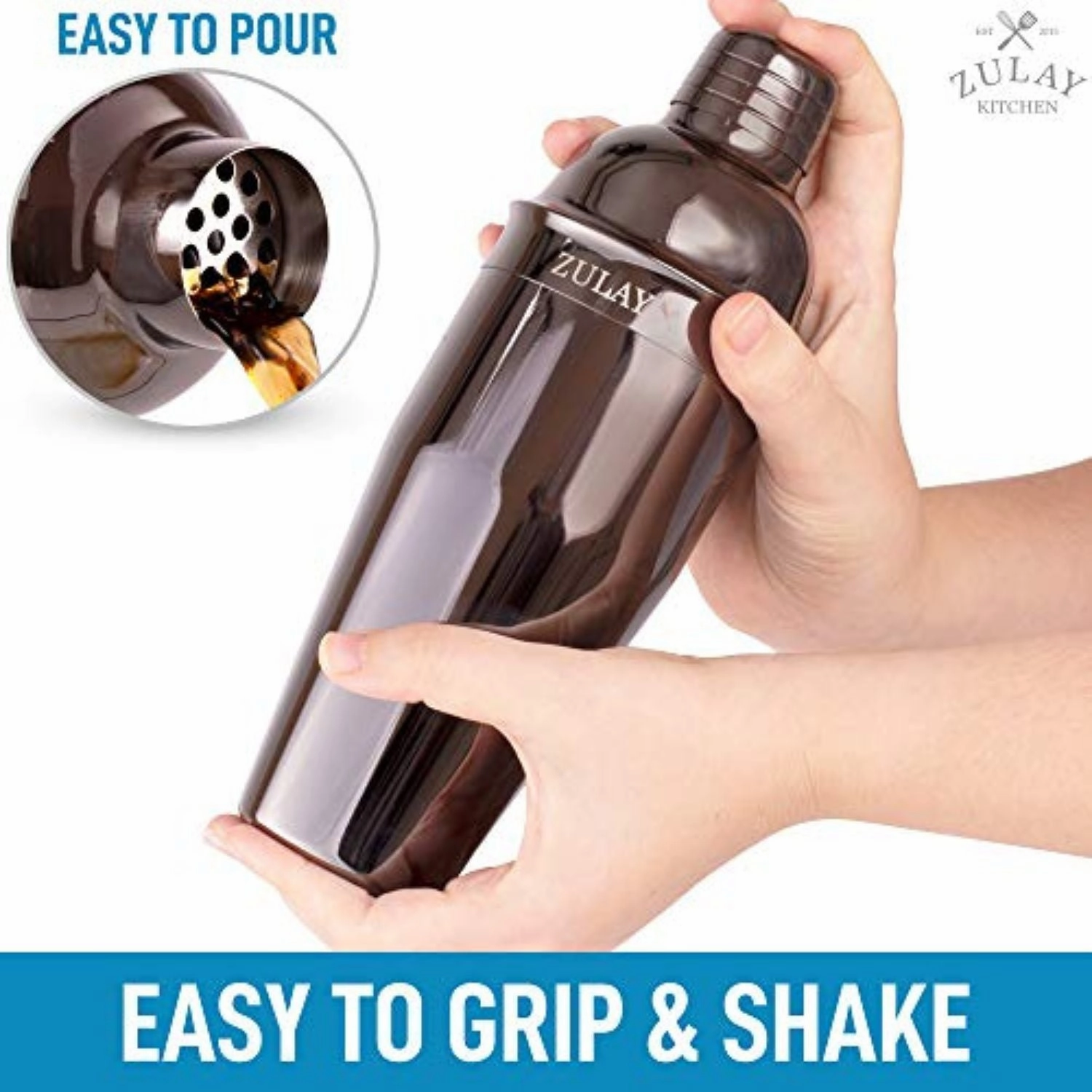 Cocktail Shaker with Built-in Strainer For Bartending & Homebars (24oz)