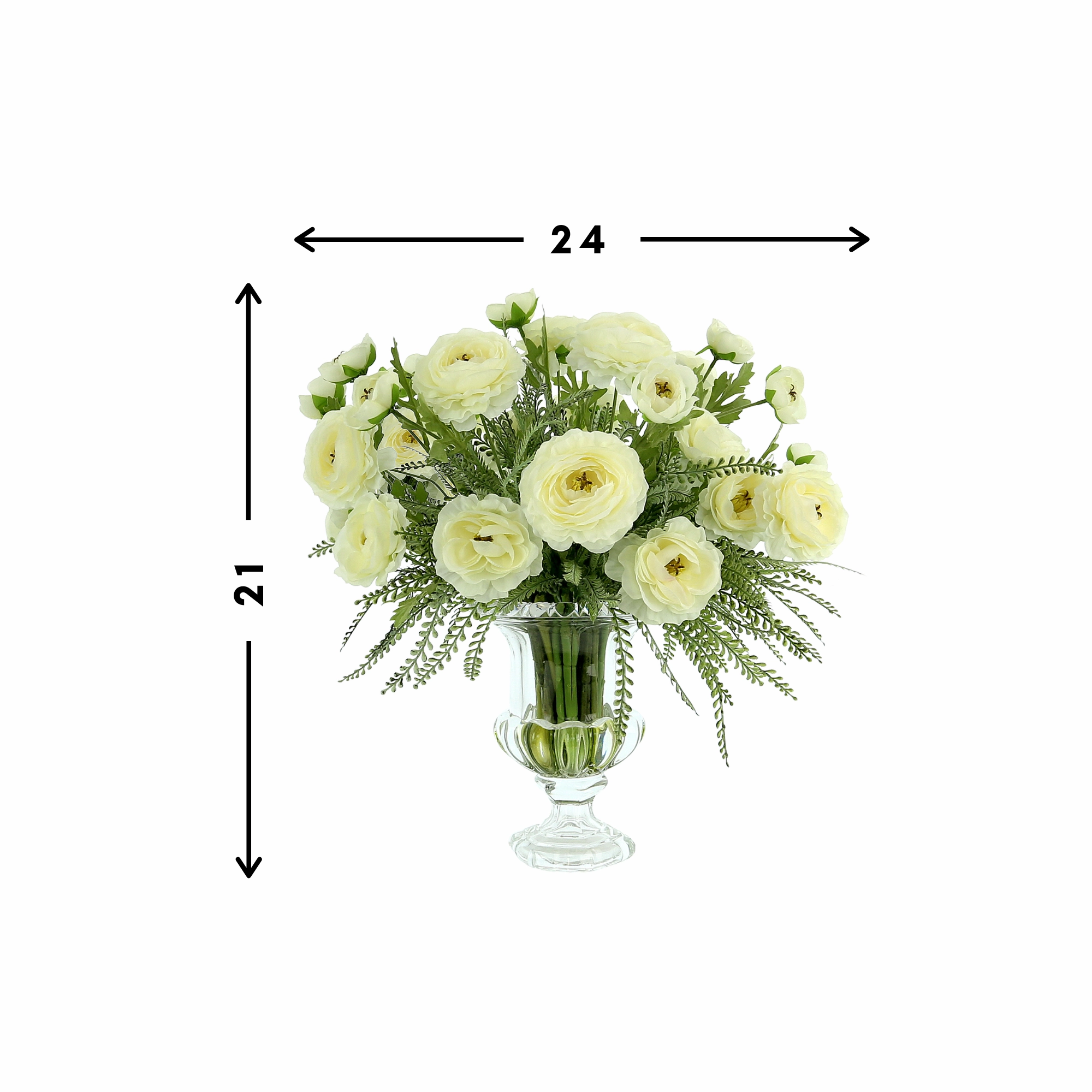 Creative Displays Ranunculus Floral Arrangement in Glass Pedestal Vase