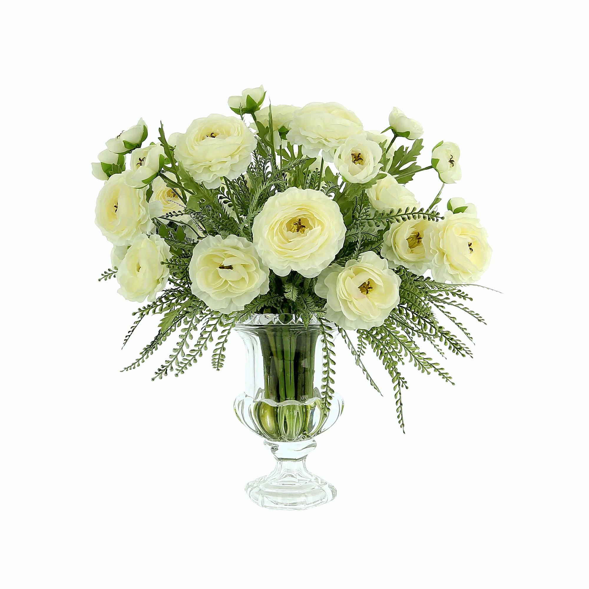 Creative Displays Ranunculus Floral Arrangement in Glass Pedestal Vase Faux Florals home florals discount