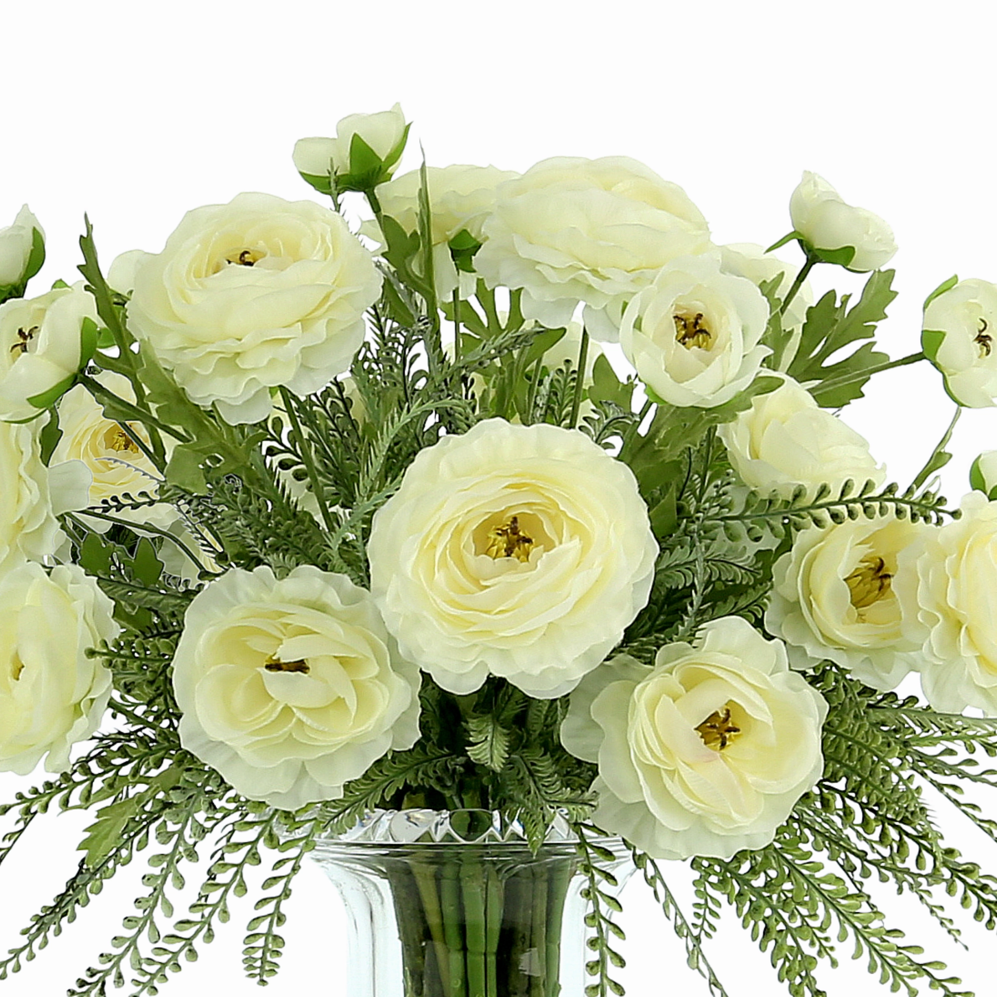 Creative Displays Ranunculus Floral Arrangement in Glass Pedestal Vase
