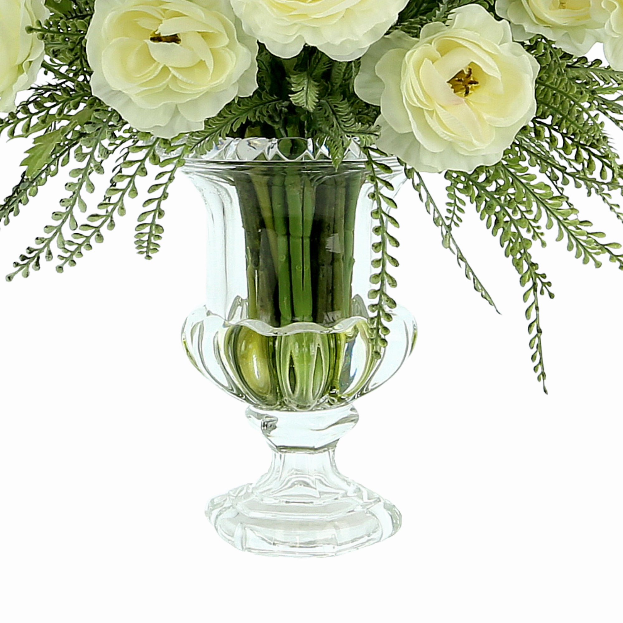 Creative Displays Ranunculus Floral Arrangement in Glass Pedestal Vase