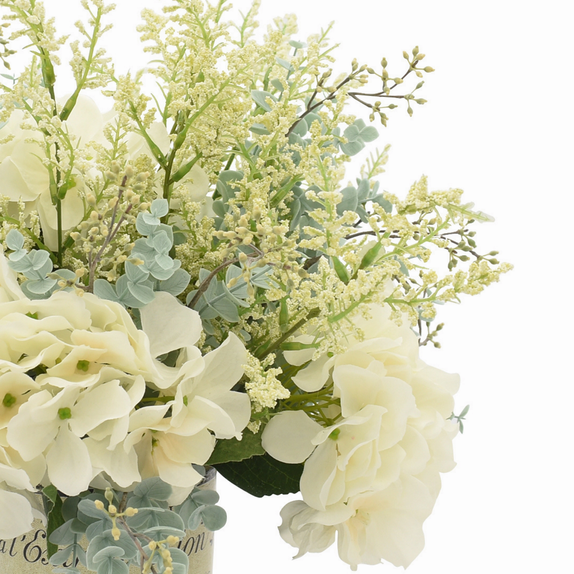 Creative Displays White Hydrangea, White Heather & Eucalyptus Floral Arrangement