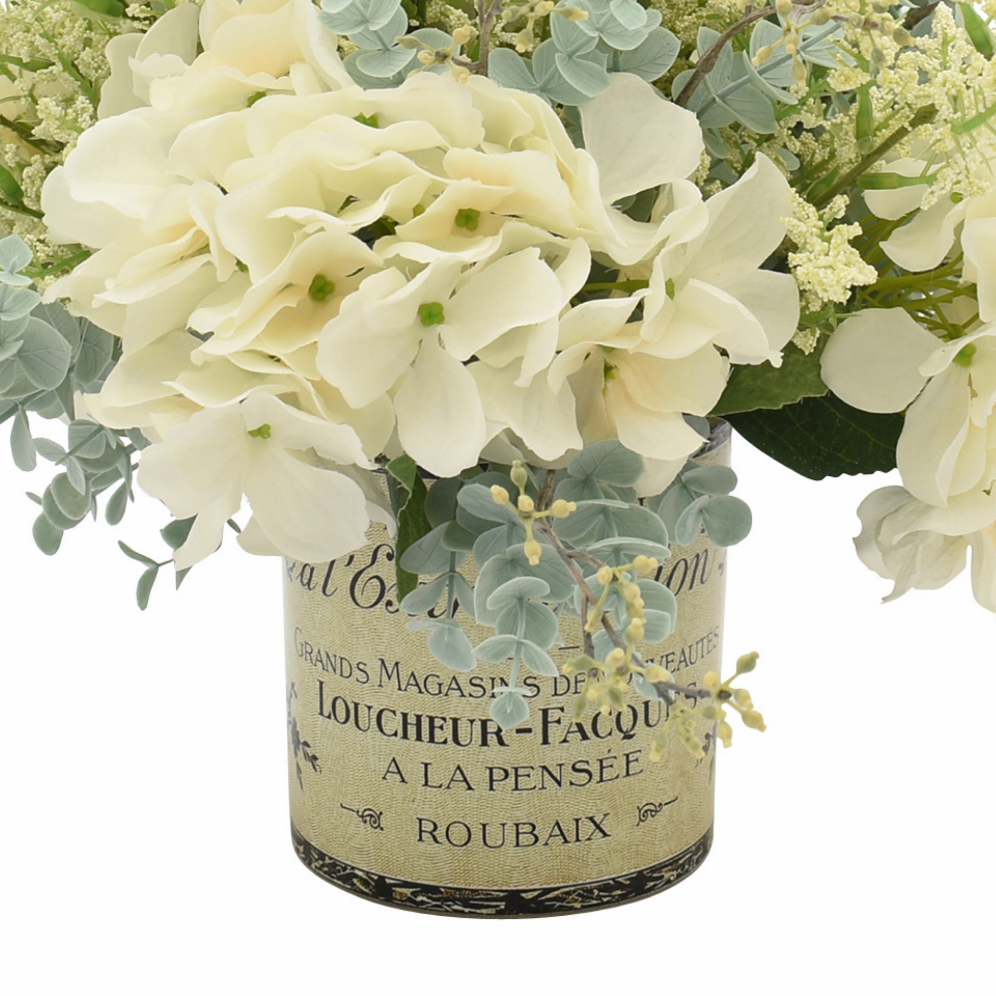 Creative Displays White Hydrangea, White Heather & Eucalyptus Floral Arrangement