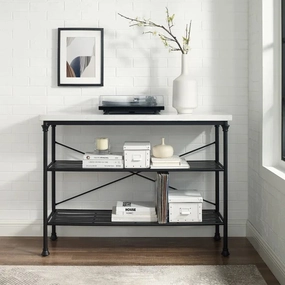 Crosley Furniture Madeleine Console Table, Steel With Faux Marble Top Cutlery outlet discounts