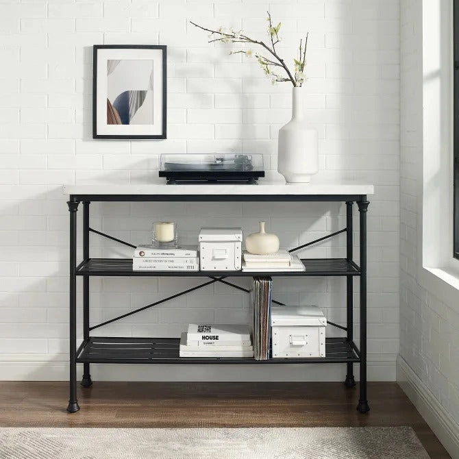 Crosley Furniture Madeleine Console Table, Steel With Faux Marble Top Cutlery outlet discounts