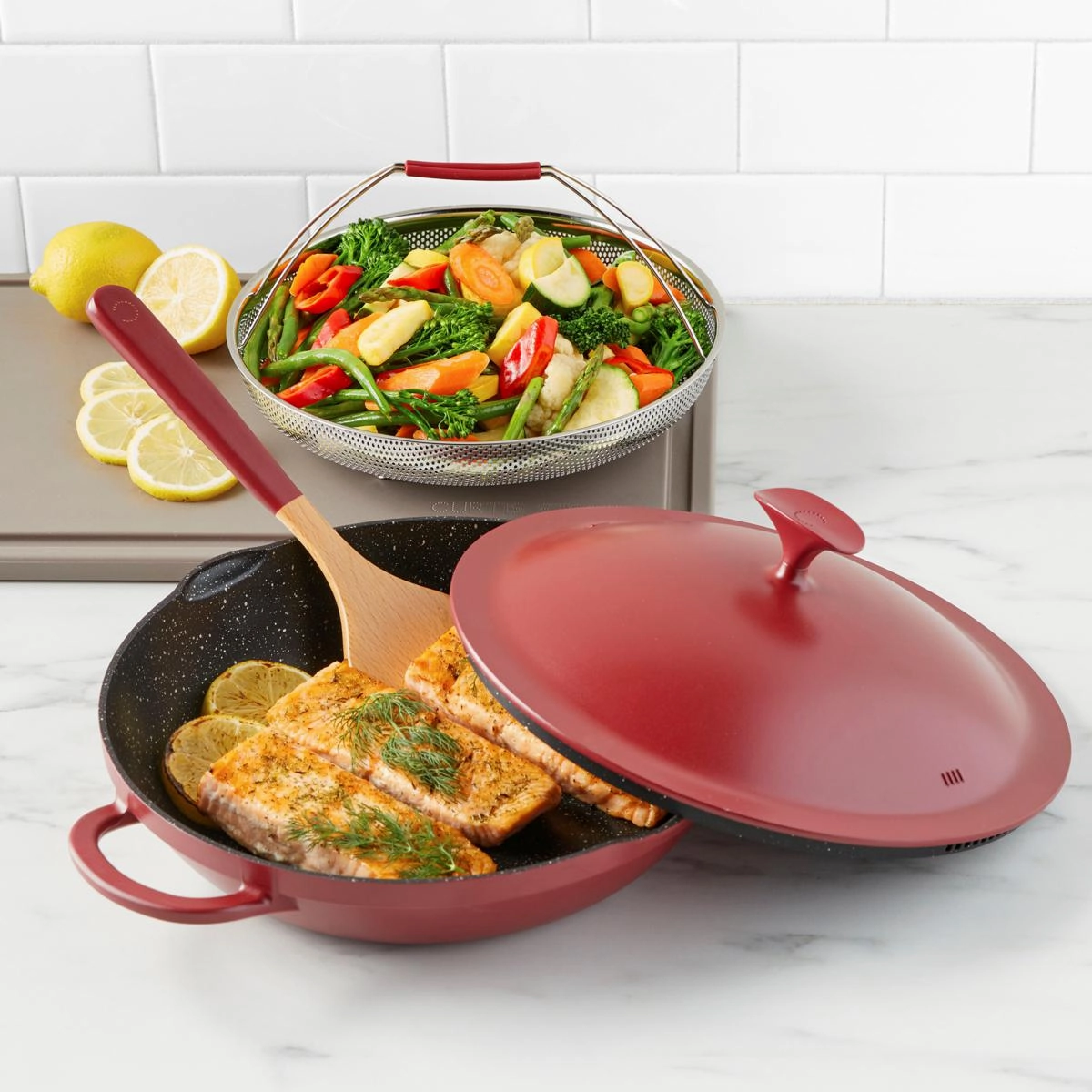 Curtis Stone Dura-Pan  Nonstick All Day Chef's Pan with Steamer & Tool Refurbished
