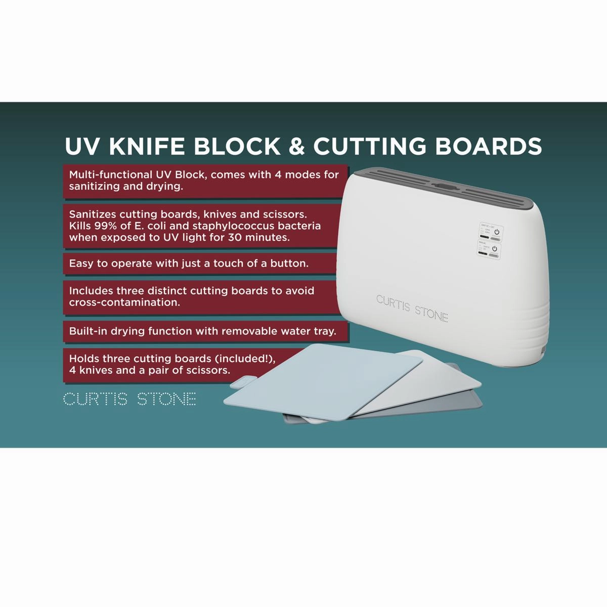 Curtis Stone UV Knife Block and Cutting Boards 751-328 Refurbished