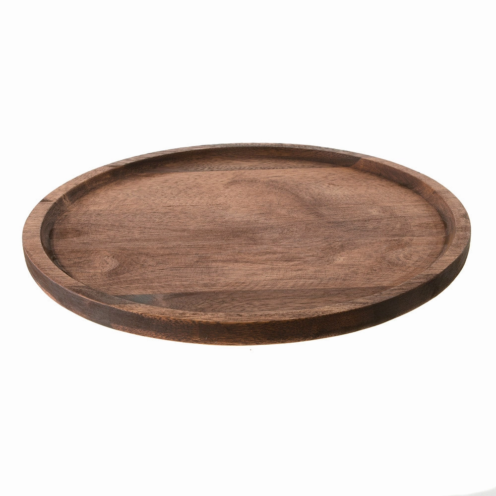 Dark Brown Round Acacia Wood Tray