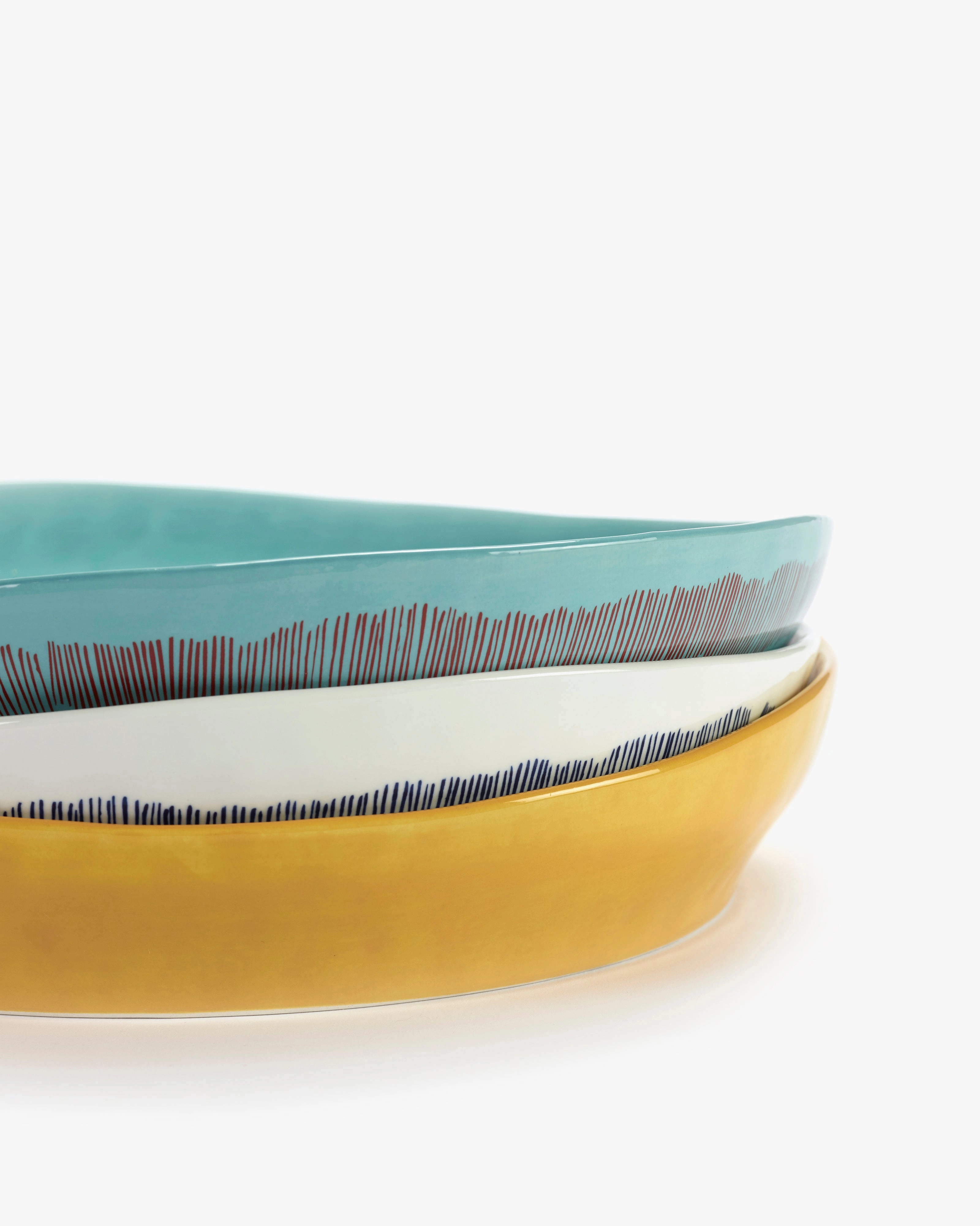 Deep serving plate S white - blue stripes Feast