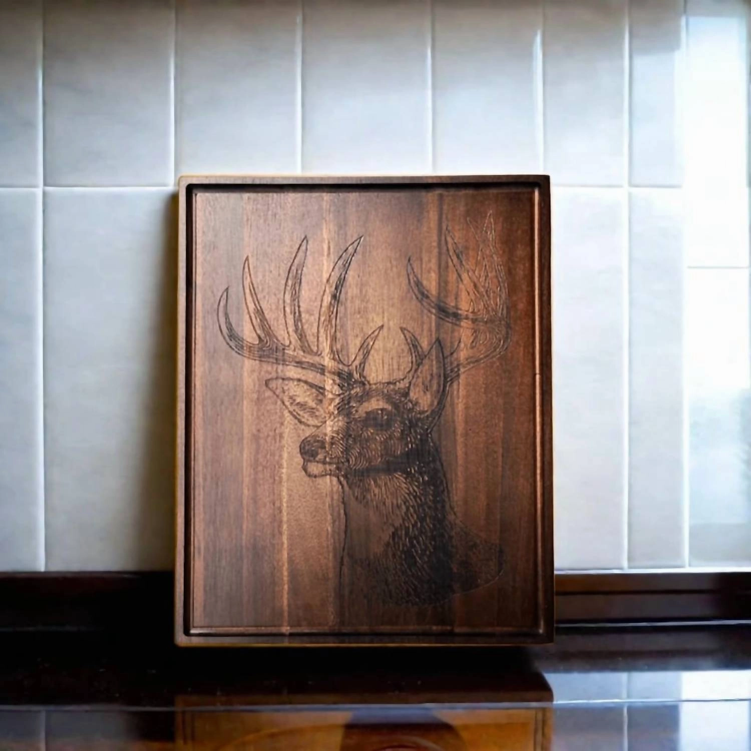 Deer Hunting Wood Board In Dark Wood