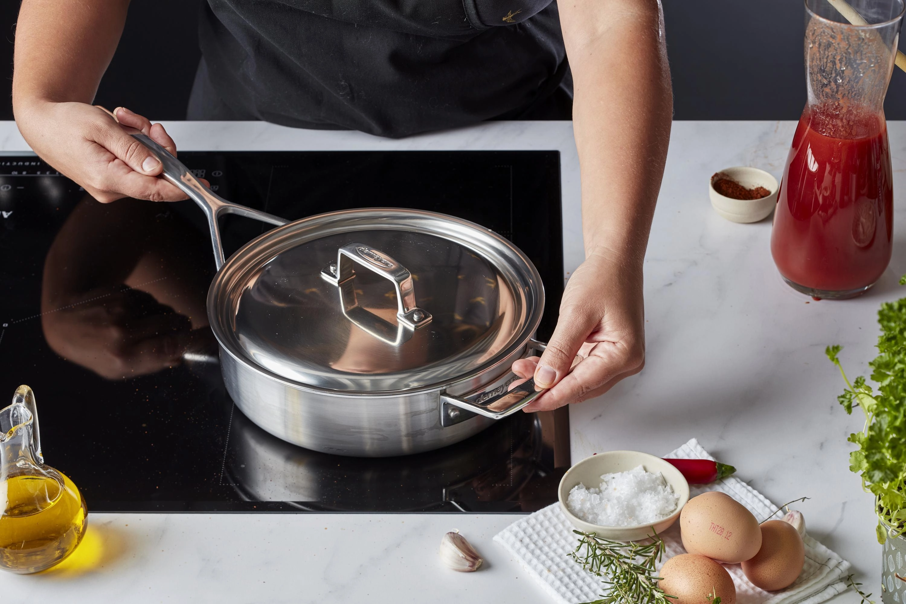 Demeyere Essential 5-ply 3-qt Stainless Steel Saute Pan with Lid