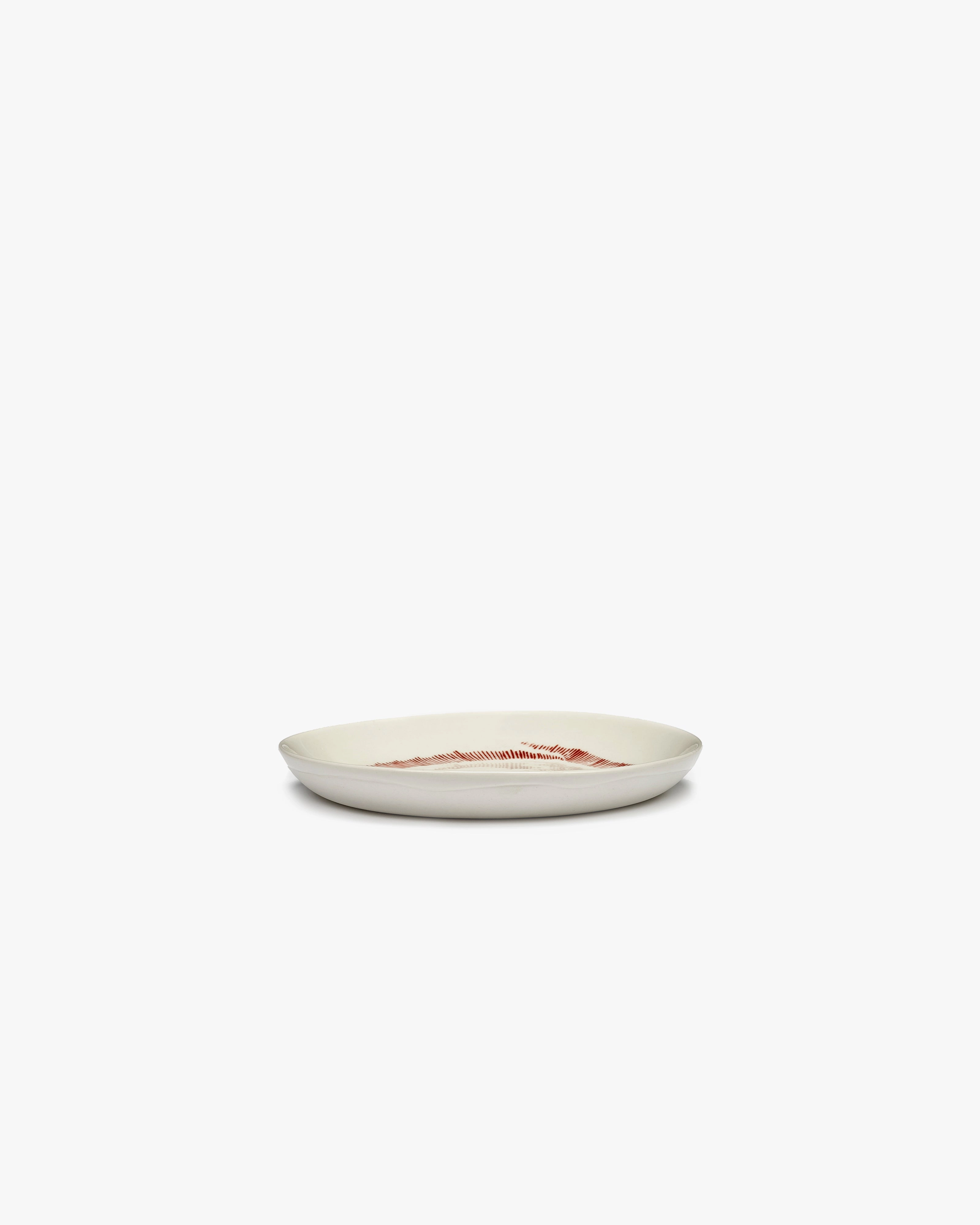 Dessert plate white swirl - red stripes Feast