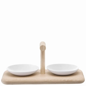Dine Condiment Set with Oak Base 27cm, White Serveware Good quality and affordable