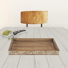 Distressed Finish Wood Tray With Side Carvings Cooking Tools & Accessories outlet tools
