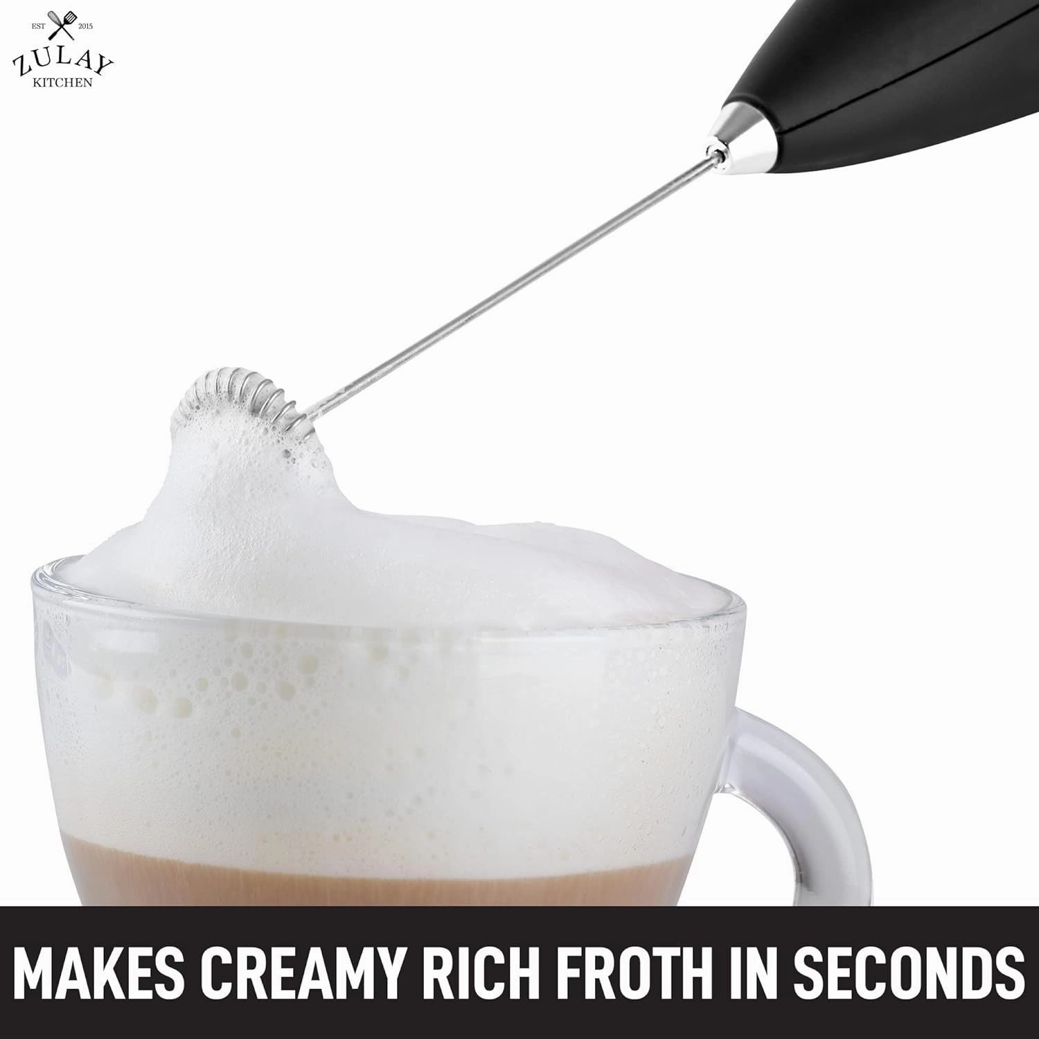 Double Grip Milk Frother for Coffee With Upgraded Holster Stand