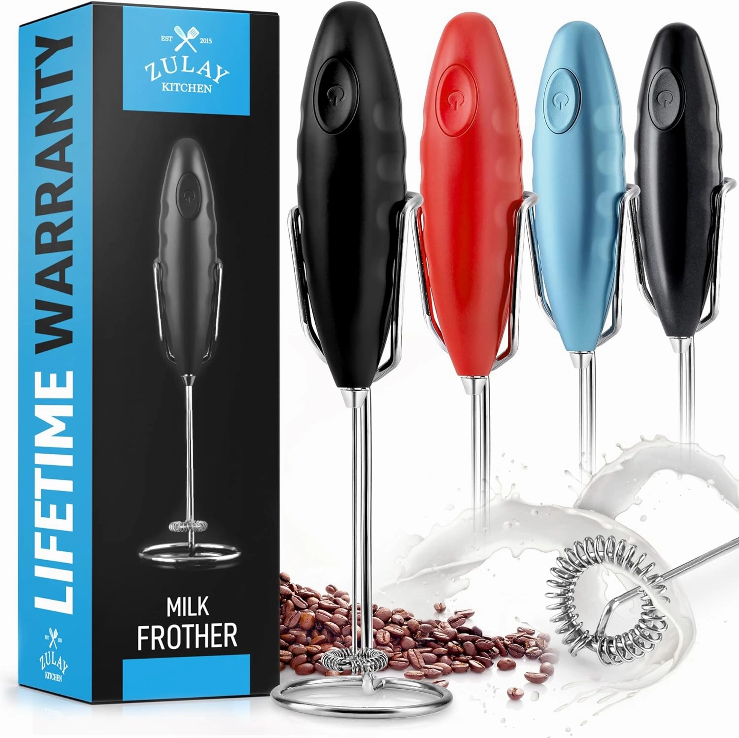 Double Grip Milk Frother for Coffee With Upgraded Holster Stand