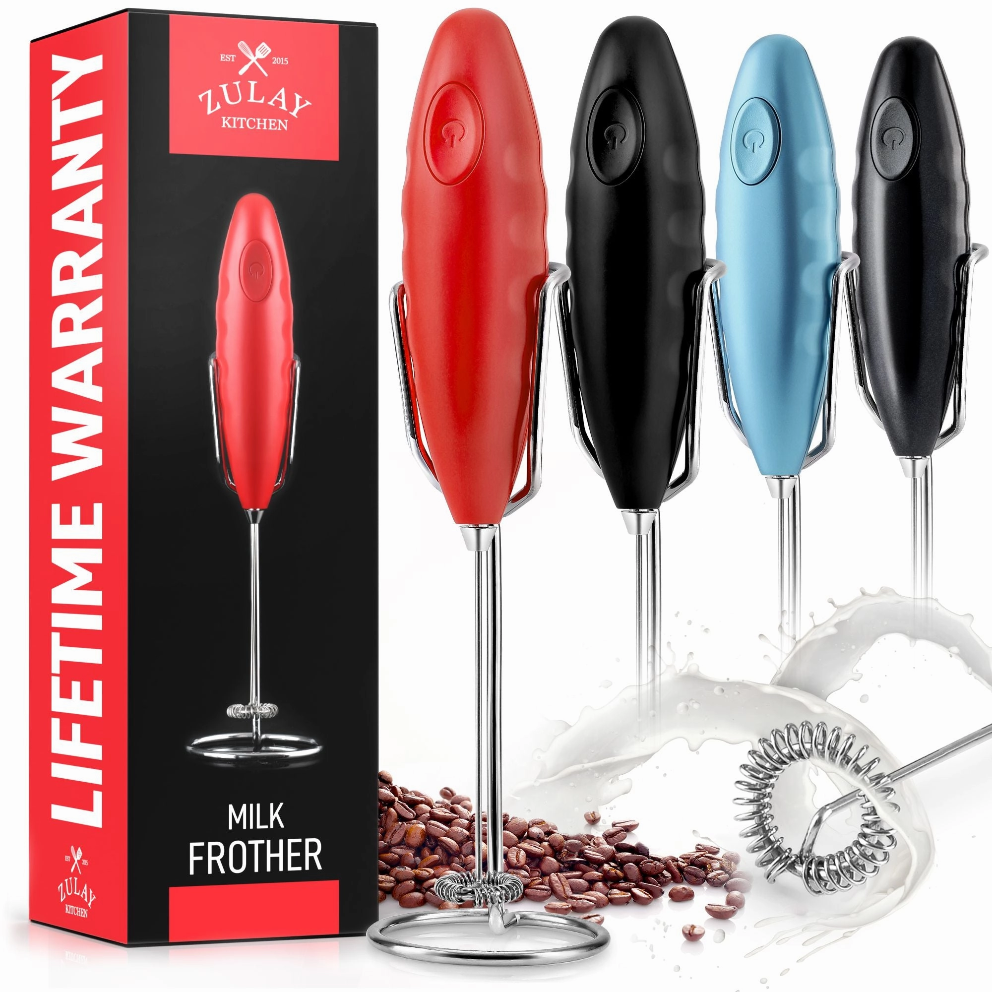 Double Grip Milk Frother for Coffee With Upgraded Holster Stand